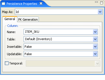 General tab of Persistence Properties page.