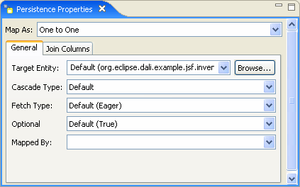 General tab in the Persistence Properties page.