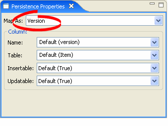 Verion mapping in the Persistence Properties page.