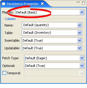 Basic mapping in the Persistence Properties page.