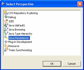 The Select Perspective dialog with the Perspective option.