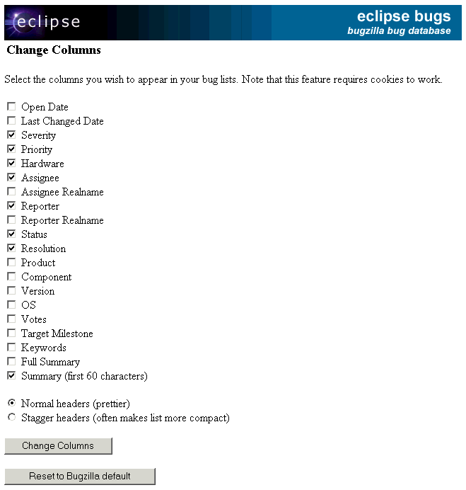 picture of the column selection checklist