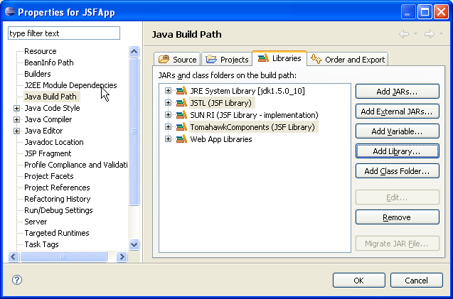 Fig. 4 JSF Libraries Added as Classpath Containers to Java Build Path