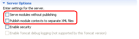 Tomcat publishing options
