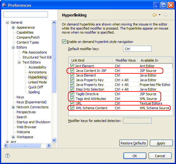 Hyperlink preferences