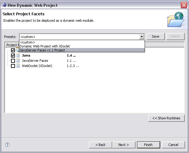 Add the JavaServer Faces facet