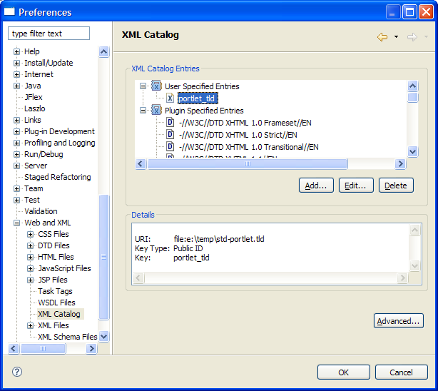 XML Catalog preference page