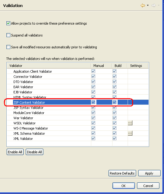 The new validator in the Validation preference page