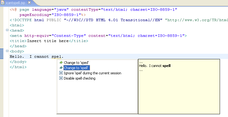 Spell checking quick fix for XML