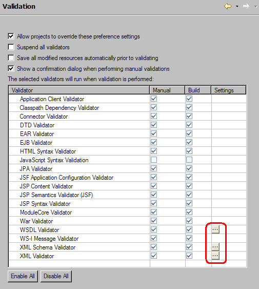 Validation preferences