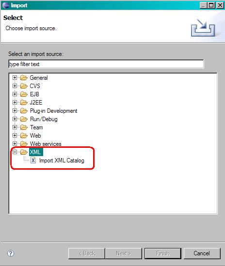 import xml catalog