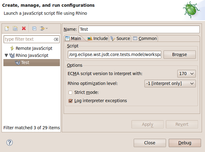 Rhino debug configurations