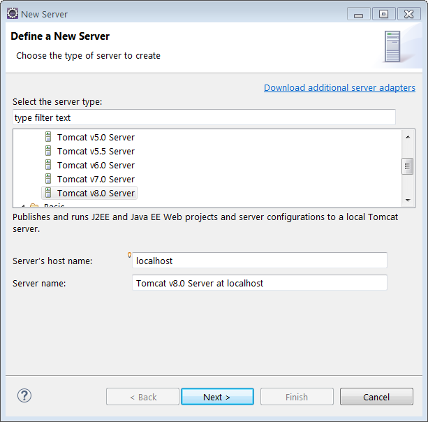 Tomcat 8 Server Creation Wizard