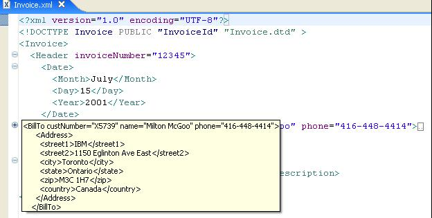 Example of folding within the XML Editor