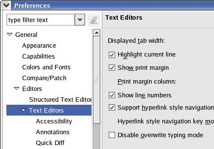 Text Editors Preference Page